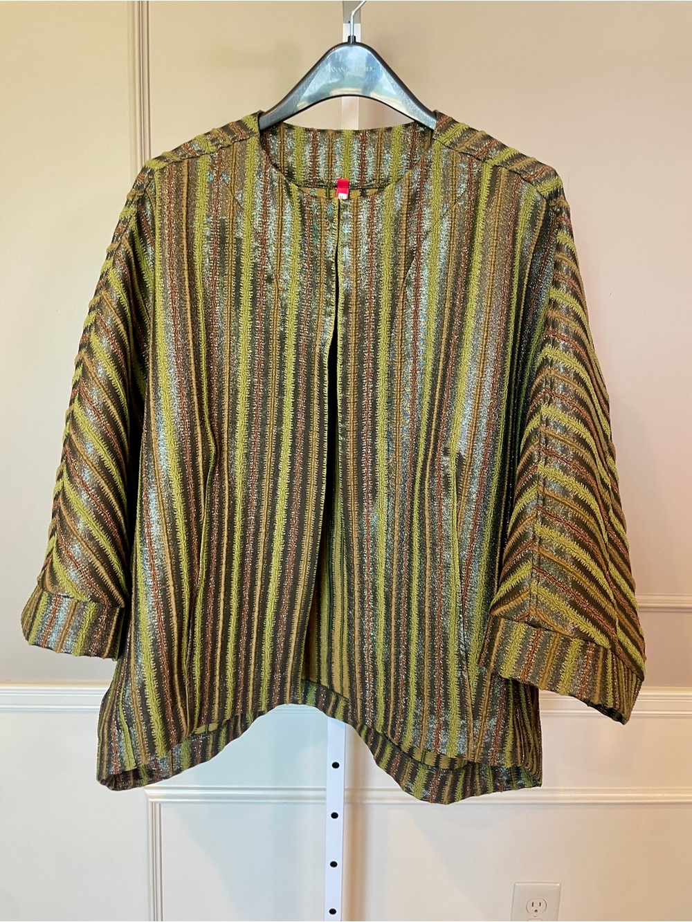 IC by Connie K 3X Cardigan Overcoat Open Front Green Brown Contemporary Shacket